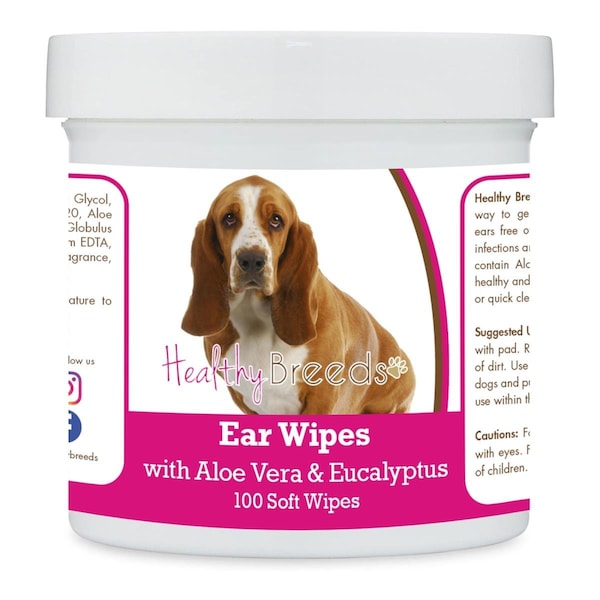 Healthy Breeds Basset Hound Ear Cleaning Wipes with Aloe & Eucalyptus for Dogs, 100PK HE125883 - main